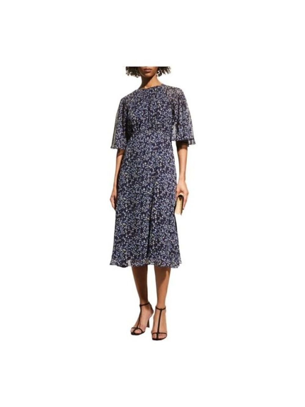 Teri jon by Rickie Freeman Blue Printed Chiffon Capelet Dress Size 4 NWT